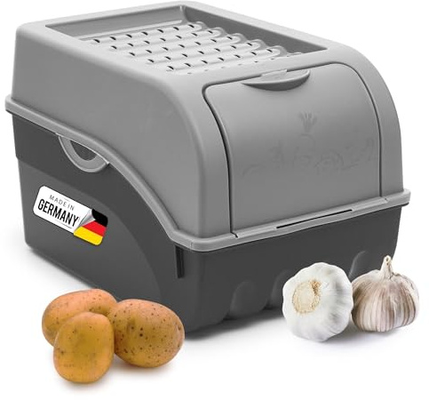 Novaliv Kartoffel Aufbewahrungsbox | mittel 5L | GRAU | Zwiebelbox | Gemüsebox stapelbar Kartoffelbox Zwiebel Aufbewahrung Kartoffelkorb Obstbehälter Kartoffelkiste Frischhaltedose…