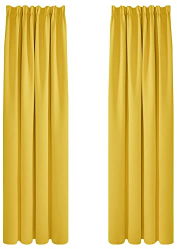 Deconovo Pencil Pleated Blackout Curtains Thermal Insulated Curtains for Bedroom 66 x 90 Inch Mustard Yellow 1 Pair