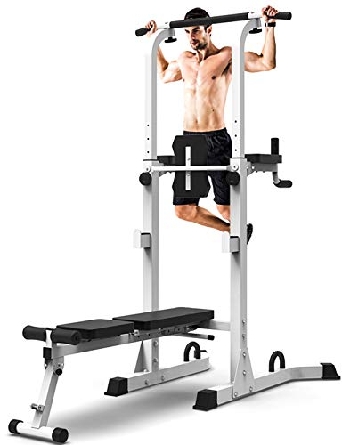 NENGGE Kraftturm Power Tower Multifunktions Dip Station mit Klimmzugstange & Hantelbank Verstellbarer Kraftstation Fitnessstation für Zuhause Profi, 300kg Tragfähigkeit