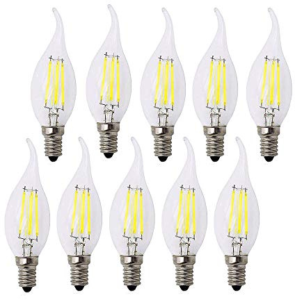 BANGSHUO 10er E14 Vintage Kandelaber LED-Lampen 4W C35 400 Lumen Kaltweiß 6000K LED Kronleuchter Glühbirnen C35 Filament Kerzenlampe Flammenspitze Nein Dimmbar