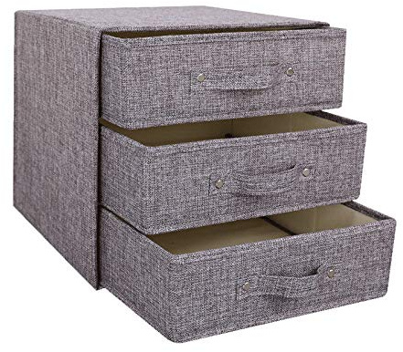 RIHUD Fabric Storage Box mit Deckel Faltbare Schublade Trennwände Faltbare Aufbewahrungsbox Aufbewahrungskisten Unterwäsche Aufbewahrungsboxen Schrank für Socken, BHs, Krawatten (Grau, C)