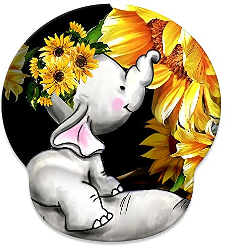 Tappetino per mouse con girasole e elefante con supporto per il polso, simpatico tappetino per mouse personalizzato realizzato con base in gomma antiscivolo, tappetino ergonomico per il mouse per