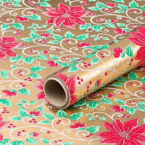 Geschenkpapier, Weihnachtsstern und Gold, Weihnachtspapier, 0,70 x 10 m