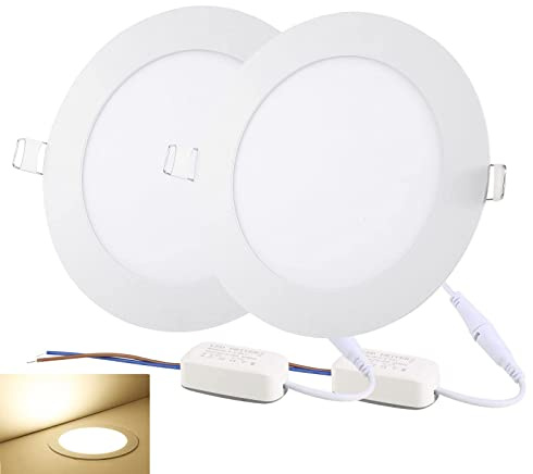 NRGDILY Downlight LED Techo Empotrable, 9W 810lm Redondo Metálico Panel, Ojos de Buey de Led Ø130-140mm, Blanco Cálido 3000K, Incluye Transformador, 2 Pack