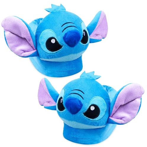 Disney Stitch, Womens Slippers 3D Fluffy Non Slip - Stitch Gifts (Blue Stitch, 3/4 UK)