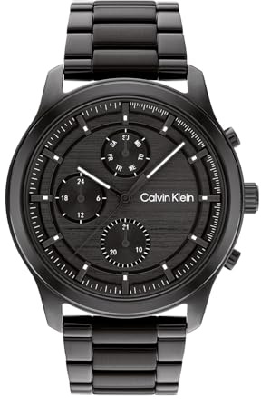 Calvin Klein Montre Analogique Multifunction à Quartz pour Homme Collection Ambition avec Bracelet en Acier Inoxydable Noir - 25200209