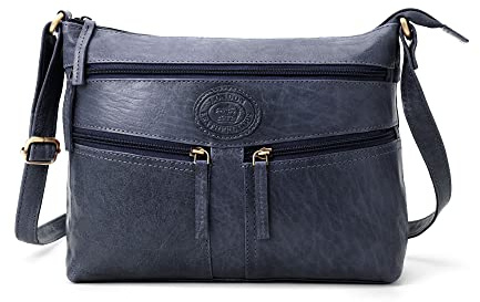 Woodland Leathers 100% Genuine Leather Women's Hobos & Shoulder Bags Designer Retro Vintage Style Slouch Bag And Multi Pocket Handbags For Women Lightweight Cross-body Bags (Navy)