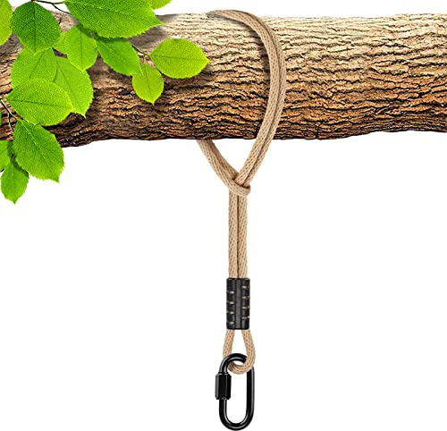BeneLabel Hamac Arbre Balançoire Sangle Suspendue avec Mousqueton, 3M Suspension Corde Polyester pour Arbre Extérieur Chaise Jeux Accessoires, Jusqu'à 2500lbs, 10mm Diamètre, Naturel