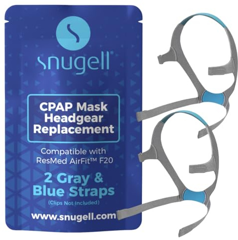 Headgear Replacement Straps for ResMed AirFit F20 Full-face CPAP Mask by Snugell | Gray and Blue Color | Pack of Two (2) Straps | Clips Not Included | Durable Premium Nylon Material