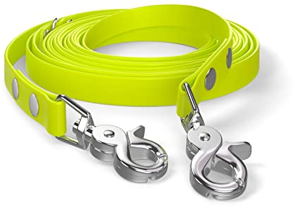 5m Schleppleine, Hundeleine, 2 Karabiner & D-Ring, Neon-Gelb, sehr stabil, schmutz- und wasserabweisend
