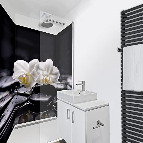 WANDFREUDE individuelle Duschrückwand Aluverbundplatte auf Maß (3 Stück - Weiße Orchideen - Premium Matt Lack) – Dusche Wandverkleidung Duschwandverkleidung Duschrückwände