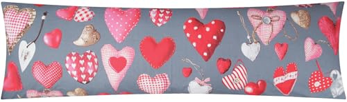 Renforcé Seitenschläferkissen Bezug 40x145cm Herzen Landhaus (BS-Valentin) | 100% Baumwolle - Muster: Love, Liebe - Kissenbezug, Kissenhülle, Reißverschluss auf der langen Seite