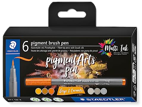 STAEDTLER Pigment Brush Pen 371 – 6er Set, sortiert | Pinselspitze, Multi Ink Pigmenttinte, wasserfest – lichtbeständig, Künstler – Art.-Nr. 371 C6-4