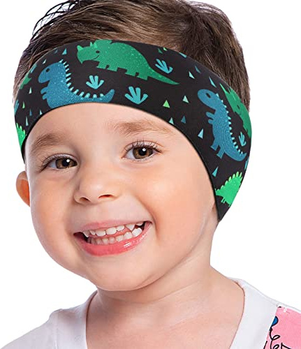 MoKo Kids Lovely Waterproof Ear Protection Headband - Swimming Bathing Ear Band for Ages 4-17, Blue Rhino Dinosaur