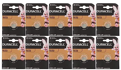 10X Duracell 1632 (10 Blister Packs of 1 Battery) 10 Batteries (CR1632)