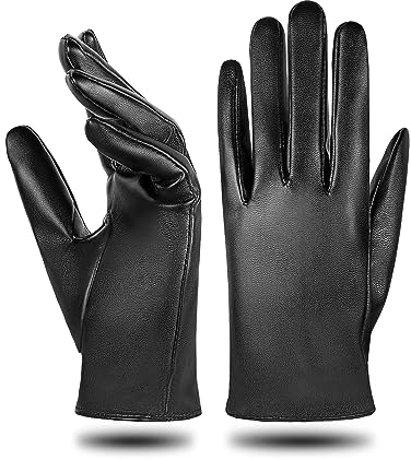 MELLIEX Lederhandschuhe Damen, Dünne Ungefüttert PU Leder Handschuhe Touchscreen Winddicht Lederhandschuhe, Schwarz