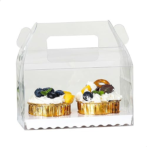Allbusky 20PCS Transparent 2 Hole Cupcake Boxes Cupcake Carrier Cake Boxes, Xmas Treat Boxes Gift Boxes, Cookies Gift Baking Box for Baby Shower Wedding Christmas Pastries Cupcakes Brownies Donuts