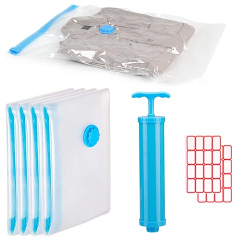 Kompressionsbeutel mit Pumpe, Vakuum Aufbewahrungsbeutel, 40 * 60cm Reise-Kompressionsbeutel, Vakuumbeutel, Wiederverwendbare Vakuumbeutel, Vakuumbeutel für Kleidung, Kleine Klebeetiketten, 4 Stück