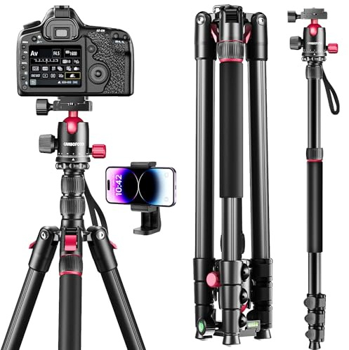 CAMBOFOTO 80-Professional-DSLR-Camera-Tripod, SLR Ball Head Aluminum Photography Tri pod & Monopod with Carry Bag Compatible with Canon/Nikon/Binoculars/Telescope (Weight 3.6 Lbs, 33Lbs Load)