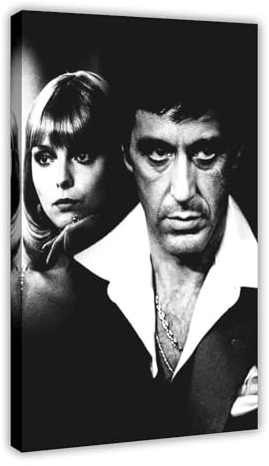 EMIGOS Schwarz-weißes Scarface-Filmposter auf Leinwand, Poster, Wandkunst, Dekordruck, Bild, Gemälde für Wohnzimmer, Schlafzimmer, Dekoration, Rahmenstil, 50 x 75 cm
