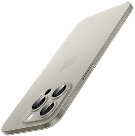 JETech Ultra Dünn Hülle für iPhone 15 Pro 6,1 Zoll, Kameraobjektivabdeckung, Leicht Matt Finish PP Hard Minimalistisch Hülle, Unterstützt Kabelloses Laden (Titan Natur)
