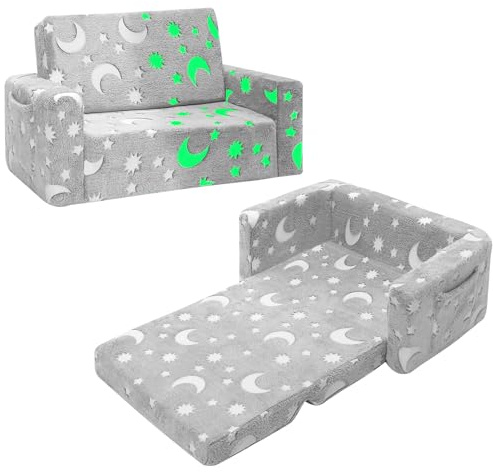 SLIGUY Sofá Plegable para Niños, Convertible a Tumbona, Sillón Extraíble Que Brilla en la Oscuridad para Pequeños (Grande)