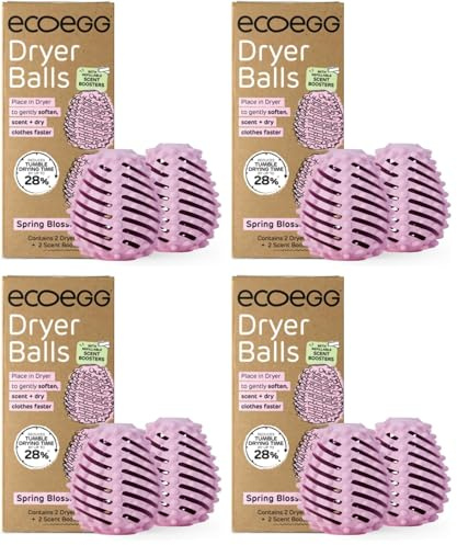 Ecoegg Dryer Egg | Reduces Drying Time | Tumble Dryer Balls replacement | Freshens and Softens Clothes | Hypoallergenic | Spring Blossom | 2 Eggs | 4 fragrance sticks | Approx 40 Dries (Pack of 4)