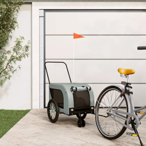 LAPOOH Fahrradanhänger Hunde Grau und Schwarz Oxford-Gewebe und Eisen, Fahrrad Anhänger, Lastenanhänger, Handwagen, Fahrrad-lastenanhänger, Lastenfahrrad - 94021