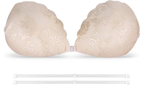 SJUIEO Abito in Pizzo Senza Schienale Reggiseno Autoadesivo in Silicone Reggiseno Invisibile Senza Spalline con Due Cinghie Posteriori Reggiseno Push Up Autoadesivo (Colore della Pelle)