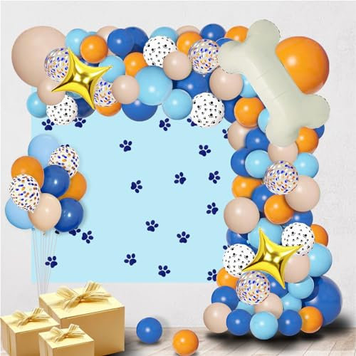 Set di palloncini e ghirlanda per feste per cani - arancione blu e ghirlanda di palloncini a zampe di cane,palloncini a zampe di cane, decorazione per matrimonio/compleanno (Orange blue)