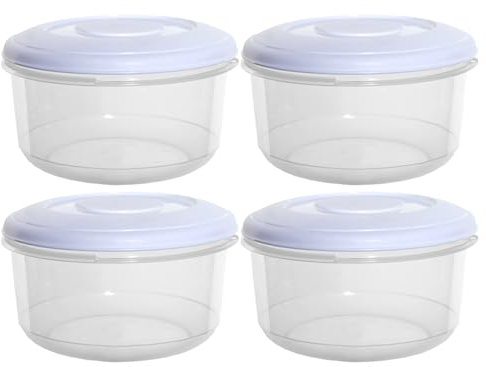 Concept4u 4 x Clear Food Containers with White Air Tight Lid 100ml Round Plastic Food Storer Freezer & Microwave Safe Reusable Ideal for Home, Kitchen & Pantry, Storage