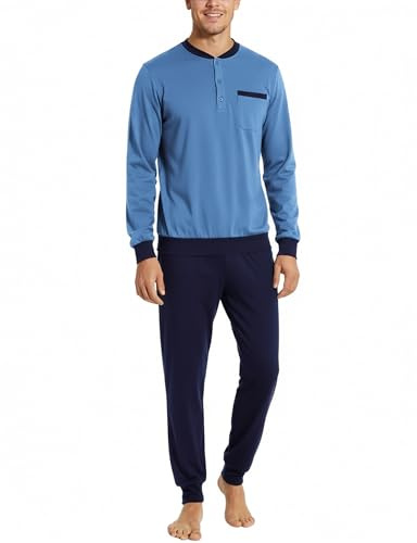 Bresdk Pyjama Homme Hiver Coton Long Ensembles de Pyjama Chaud Vêtements de Nuit à Manches Longues et Bas de Pyjama Homme
