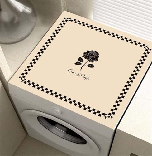 Highdi Housse de Protection Modèle pour Machine à Laver Top, Coussin de Machine à Laver Antidérapant Housse de Machine à Laver pour Machine à Laver Ou Sèche-Linge (Roses Noires,80 * 80cm)