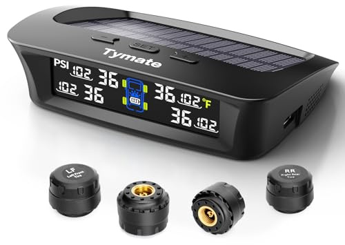 Tymate TM3 RV Tire Pressure Monitoring System, Tire Pressure Monitor with Solar Charge, TPMS with 4 Sensors(Max to 10) & 6 Alarm Modes, 2024 Updated w/Color LCD Display, 0-87PSI for RV/Trailer/Truck