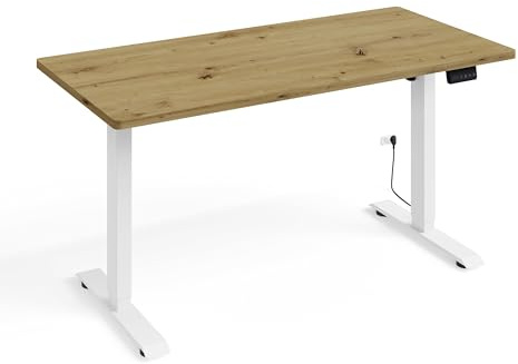Homlando BIMotion 1S 140 x 70 x 3,2 cm, Escritorio de Altura Regulable con Ajuste de Altura, eléctrico, ergonómico, para Oficina en casa, Estructura de Roble Artisan/Blanco