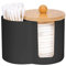Adorila Cotton Pad and Swab Holder - Small Plastic Swab Dispenser with Lid, Bathroom Accessories Storage Organizer for Pads, Floss Picks (Black)