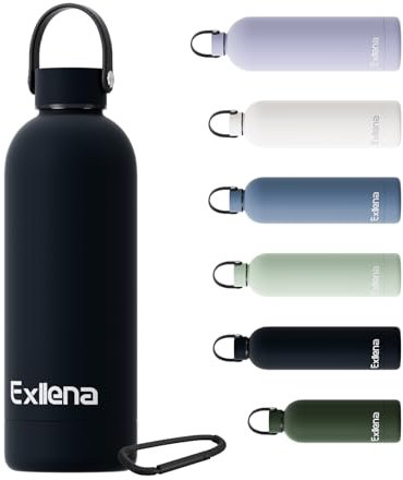 Exllena Borraccia Termica Piccola 350ml con Maniglia e Moschettone - Mini Borraccia Mantenere Calore/Freddo - Senza BPA - 100% A Tenuta Stagna per Escursioni, Campeggio, Viaggi...(Nero)