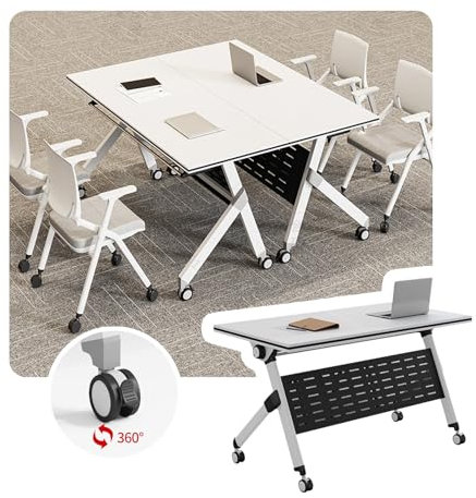 Großer weißer Konferenztisch mit Stahlrahmen und Holzplatte, rechteckiger Besprechungstisch mit Aufbewahrungsregal für Studium und Training, 139,7 x 61 x 76,2 cm