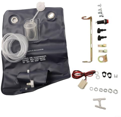 CWOQOCW Kit de bolsa de bomba de limpiaparabrisas con bomba, soporte, tubo, interruptor de botón para el panel del salpicadero y dos chorros, para coches