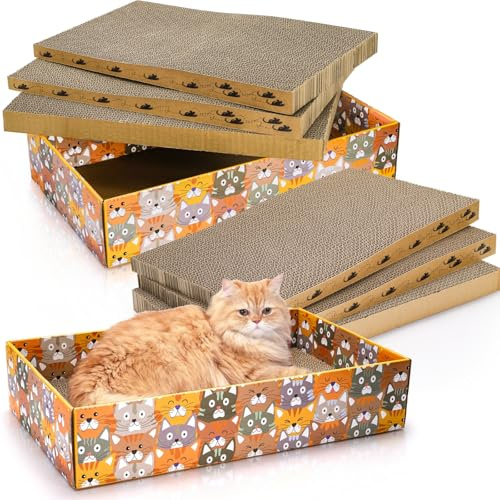 Pumtus Lot de 2 grattoirs en carton ondulé pour chat avec 2 boîtes, joli canapé-lit réversible, rechargeable en forme de vague, jouet interactif pour chats d'intérieur