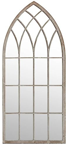 Homvdxl Window Wall or Garden Mirror, Arched Outdoor Wall Mirror Fence Mirror with Metal Frame 100x45 cm - Cream