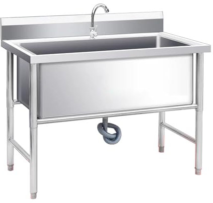 Lavello commerciale a vasca singola con Rubinetto,Lavello multiuso in piedi,Lavello Cucina Commerciale Mobile,Vano lavabo Indipendente con Supporto (100cm/39.4 inches)
