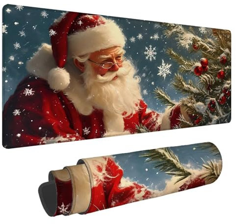 Tapis de Souris Père Noël Tapis de Souris XXL Hiver 1500x800x4mm Tapis Souris Gamer, Sous Main Bureau Ordinateur Portable, Mouse Pad Bords Cousus Caoutchouc Antidérapante, pour Souris et Clavier A-168