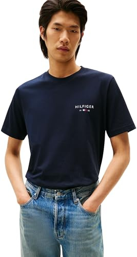 Tommy Hilfiger Brand Love Small Hilfiger tee Mw0mw41456 Camiseta S/S, Azul (Desert Sky), M Hombre, Azul (Desert Sky), M