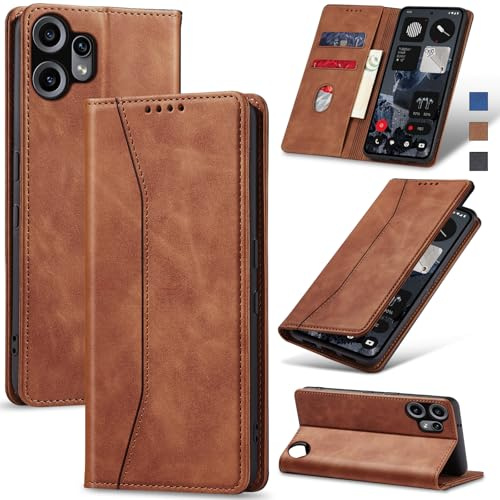 Jasonyu Skal för Nothing CMF Phone 2 Pro Läder Vikbart Skyddande Fodral Hölster Magnetisk kortfack stativfunktion Wallet Leather Case Cover (Brun)