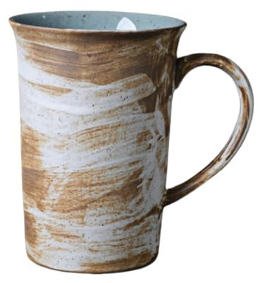 HUMOCHUSON Mug Grande Boccale Da Birra In Ceramica Retrò Da 350 Ml, Tazza Per Acqua In Gres Con Impugnatura Facile Da Impugnare - Bianco Lavabile - Con Manico