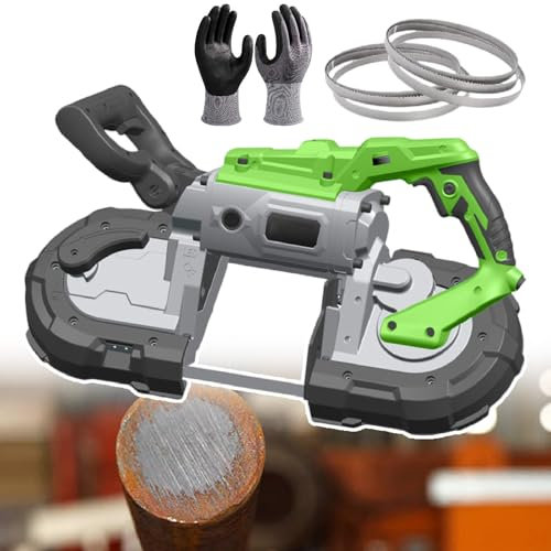 Sega A Nastro Per Metallo/Sega A Nastro Portatile, Taglio Del Metallo Da 0 A 45°, Luce Led Integrata, Diametro Di Taglio Di 4,72 Pollici, Con Lame Di 3 Misure (6 Pezzi) E 1 Guanto,Withoutbase