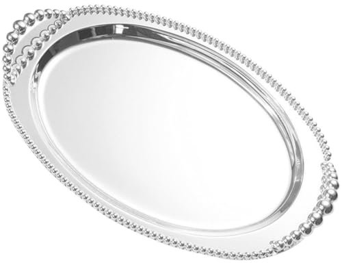 Stakee Présentoir À Gâteaux Décoratif avec Poignées, Plateau De Service en Métal Argenté, Organiseur De Rangement pour Couverts, Plateau De Rangement Ovale pour Maison