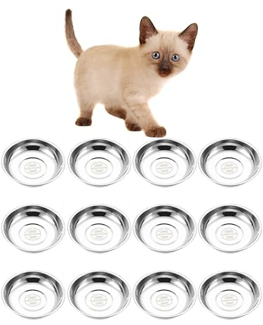 VENTION Katzennapf Flach Edelstahl Klein, 12 Stück Edelstahlschalen für Katzen 12,6cm, Edelstahlersatznapf 220 ml für Erhöhte Futterstation für Katzen