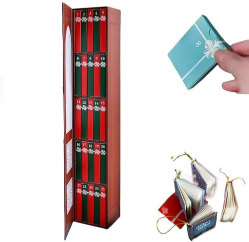 2025 Mini Book Ornament Advent, Books Lovers Gifts Advent Calendar with 24 Book Gift, Gifts Calendar, Christmas Countdown Calendar for Books Lovers, Holiday Decorations (BROWN)